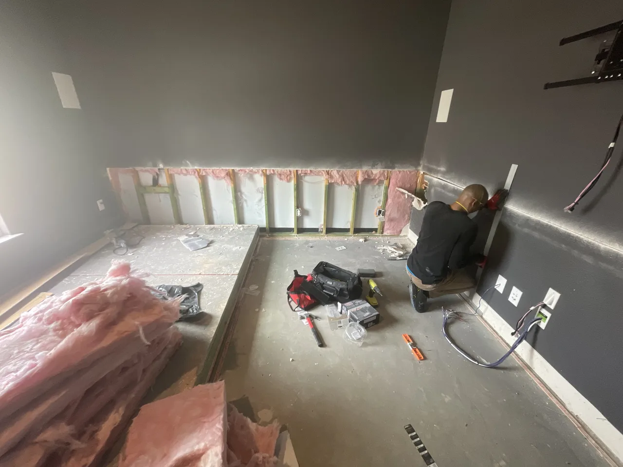 Interior wall opened during selective water-damage demolition work